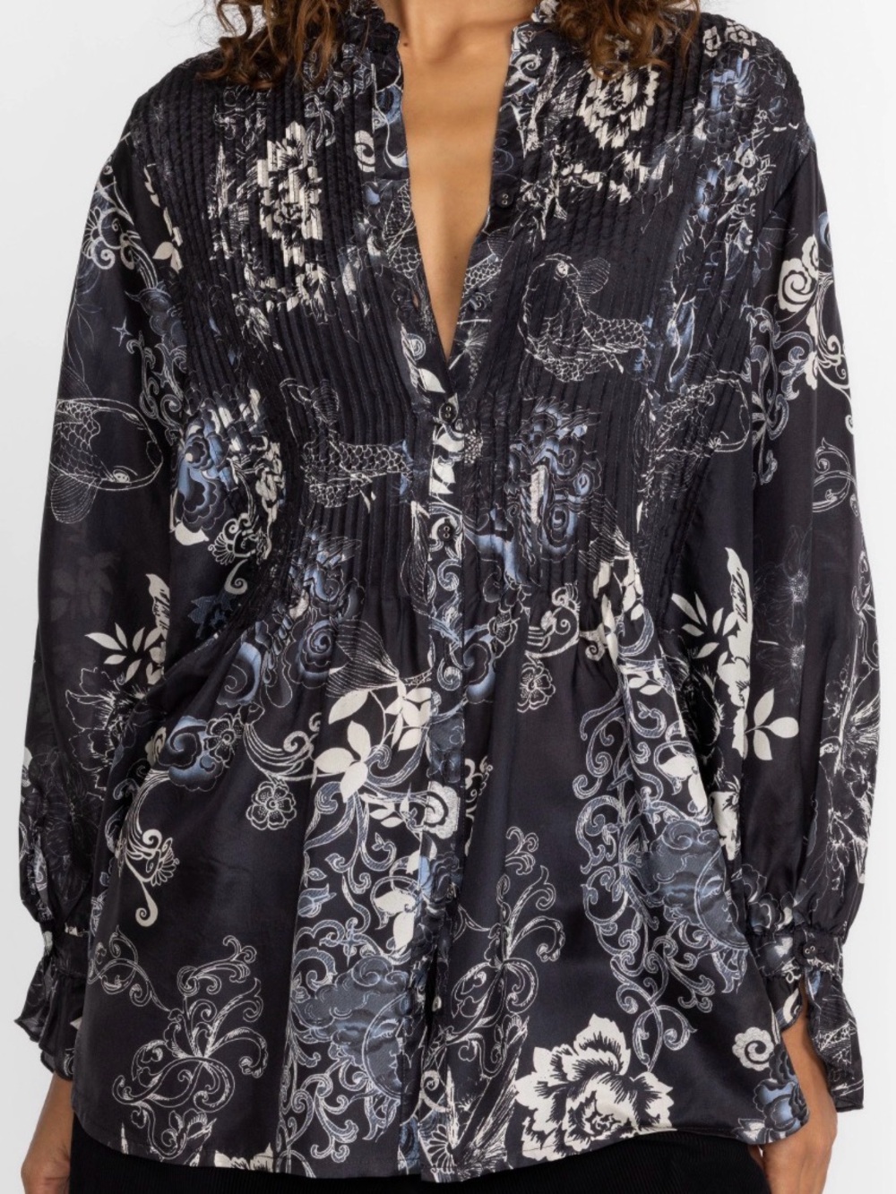 Johnny Was Olivia Kita Tunic Floral Black & White Boho